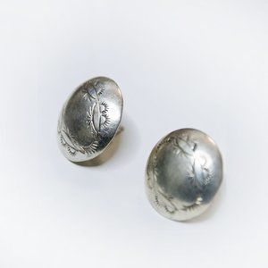 Native American Signed Silver Round Post Earrings